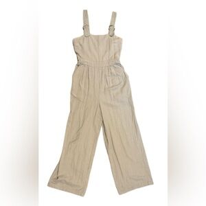 Japna Beige Linen Blend Wide Leg Jumpsuit with Pockets Size Small